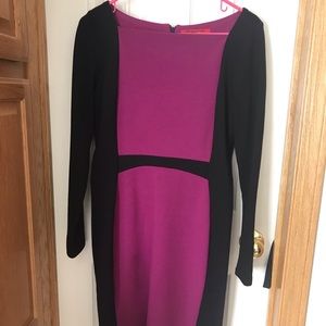 Fushia and Black long sleeved sheath dress